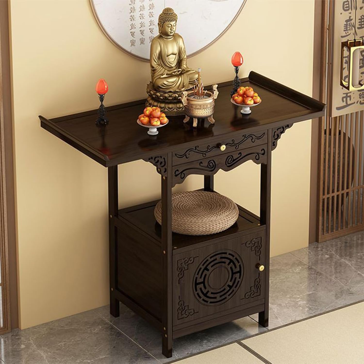 Tavoli da altare buddisti con spazio di archiviazione, tavoli da meditazione con cassetti e supporti per offerte, utilizzati per la meditazione personale, la preghiera e il culto 80cm/31.5 inches