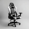 Sedia da Gaming in Ecopelle PU e Acciaio Bianca e Nera con Cuscini Rimovibili