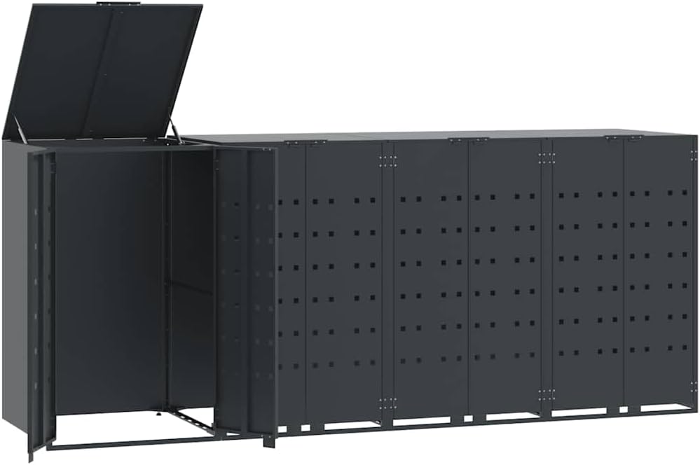 vidaXL Copribidone con Ruote 4 Bidoni Antracite 276x79x117cm Acciaio, copribidone da esterno, copri bidone, copribidone in metallo