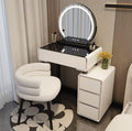 LED Illuminated Wooden Dressing Table with Adjustable Cabinet and Padded Stool Ideal for Small Bedrooms and Stylish Home Decor