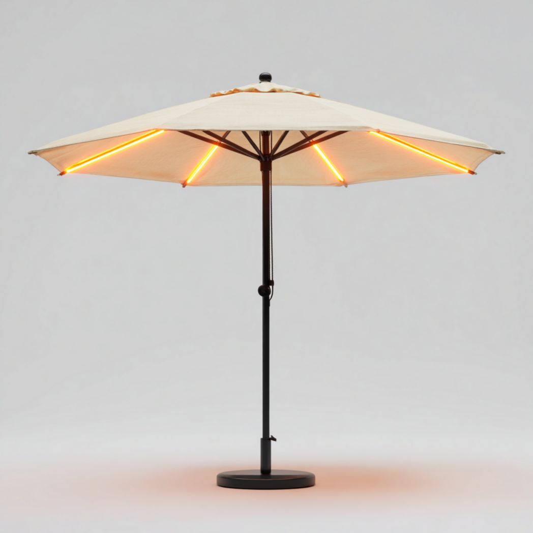 Ombrellone da giardino tondo in alluminio e poliestere beige con luci LED Ø 270 cm