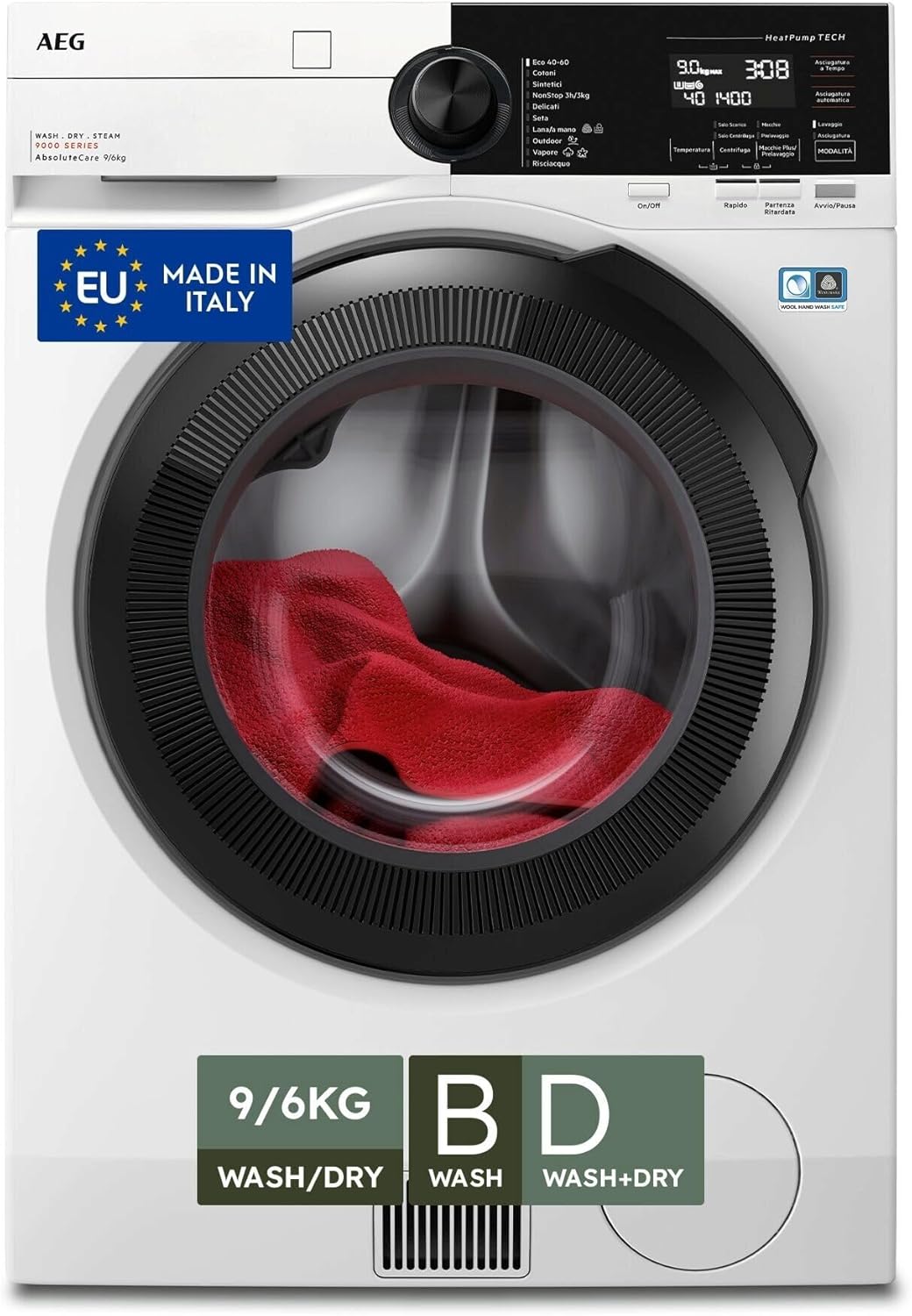 AEG LWR9E964MB Lavasciuga Ökokombi Serie 9000 AbsoluteCare, 9 kg Lavaggio, 6 kg Asciugatura, Classe B se usata come lavatrice, Classe D se usata come lavasciuga, Bianco