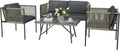 Outsunny 4 Piece Rattan Garden Furniture Set, Outdoor Living Room with 2 Seater Sofa, 2 Outdoor Armchairs, Glass Coffee Table and Washable Cushions, Steel Frame, Black/Grey