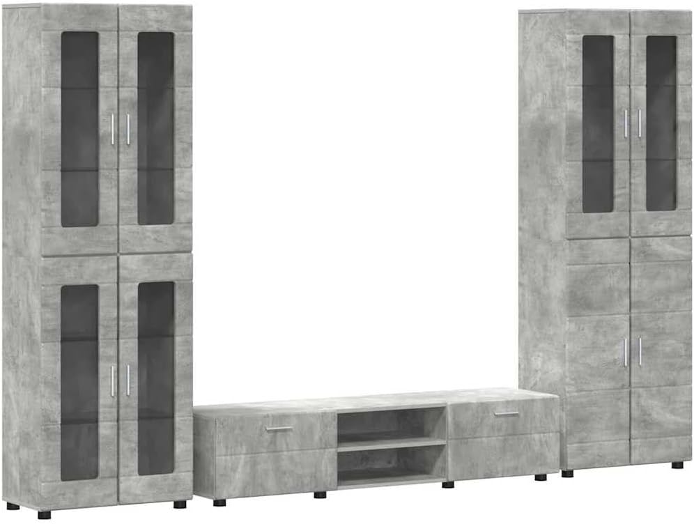 Generico Set Mobile TV con cassetto Grigio Cemento Legno Multistrato,Mobili,Set di mobili,Set di mobili per Salotto,Grigio,126.02 kg,3398007