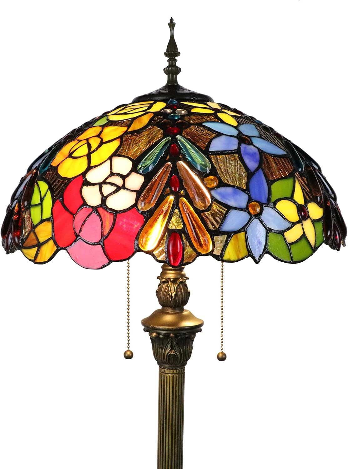 Style Grape Floor Lamp, 16 Inch Exquisite Handmade Coloured Glass Lampshade, 60W Cozy Vintage Night Light Suitable for Living Room and Study [Excluding Bulbs]