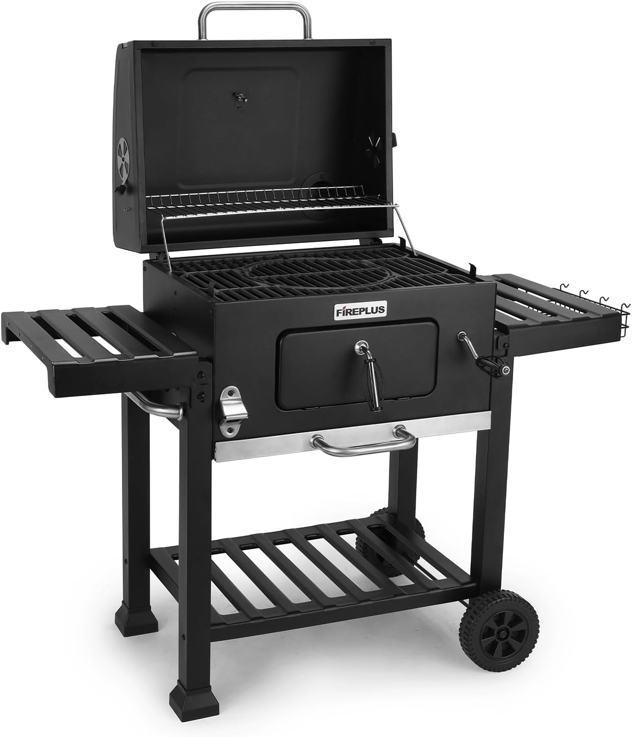 Amig - Barbecue Portatile Fireplus a Carbone | Acciaio | Barbecue con Ruote e Vassoi Laterali | Sistema di Ventilazione e Deposito Cenere | 116,5 x 13,1 x 56 cm