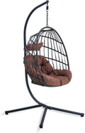 Sedia sospesa a forma di uovo, da giardino, con seduta imbottita, telaio pieghevole, elegante mobile da giardino (nero marrone) confortevole e