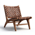 Sedia lounge in legno di quercia e cuoio intrecciato marrone