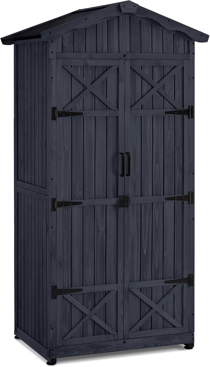 M MCombo mobile da giardino casetta da giardino in legno resistente alle intemperie, mobile impermeabile da esterno con pavimento, per uso esterno balcone, 74×99×193 cm (grigio antracite)