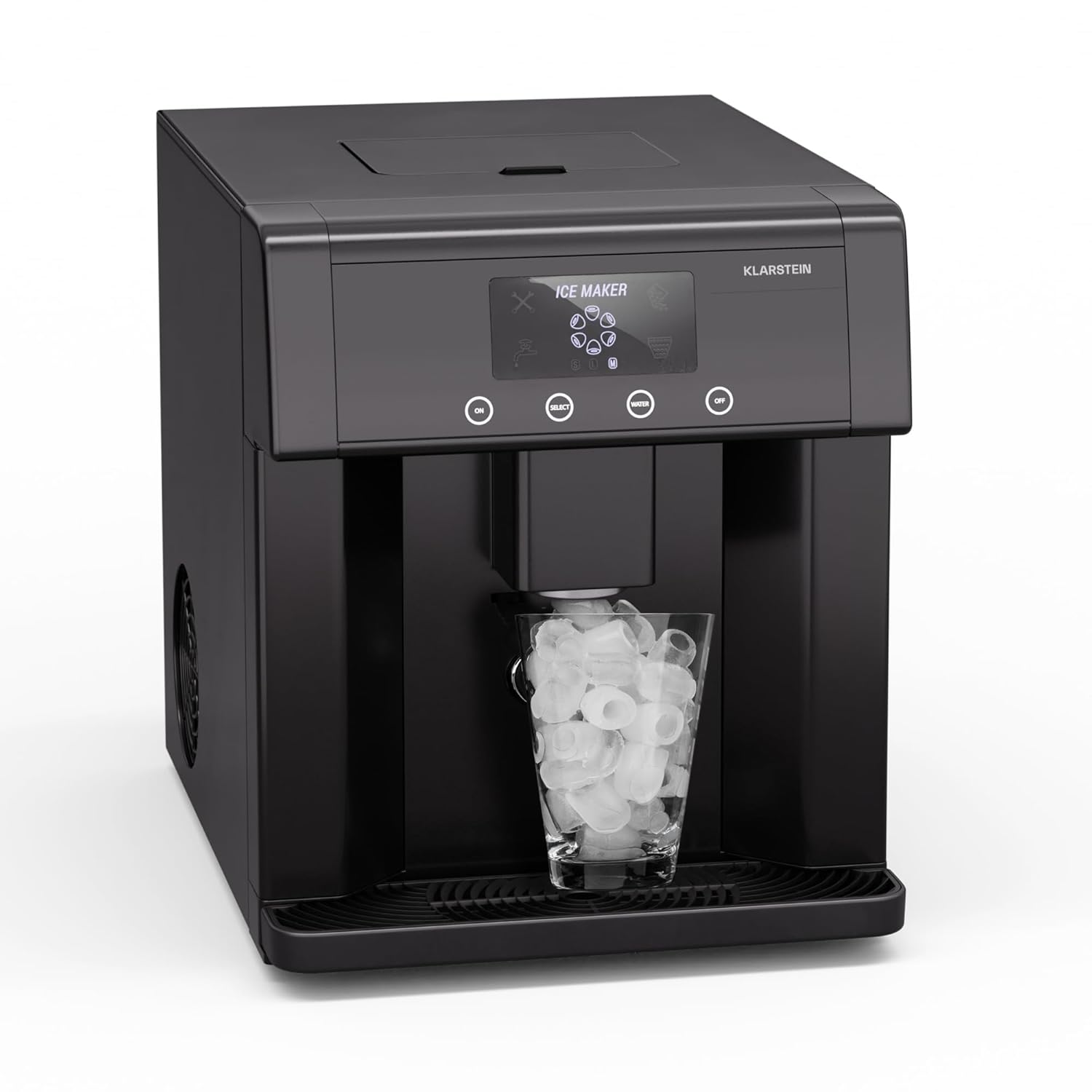 Klarstein Eiszeit - Macchina del Ghiaccio, 15 kg/24h, Cubetti in 3 Formati, Display LCD, Serbatoio da 3L, Acciaio Inox, Macchina del Ghiaccio per Casa e Feste, Ice Maker, Nero