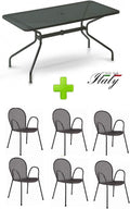 EMU Outdoor Table for Changes 180 x 80 cm Art. 810 + 6 Ronda Armchairs - Products in Galvanised Iron and Powder Coated - Antique Iron Colour Fantasy 22 Product Made in Italy