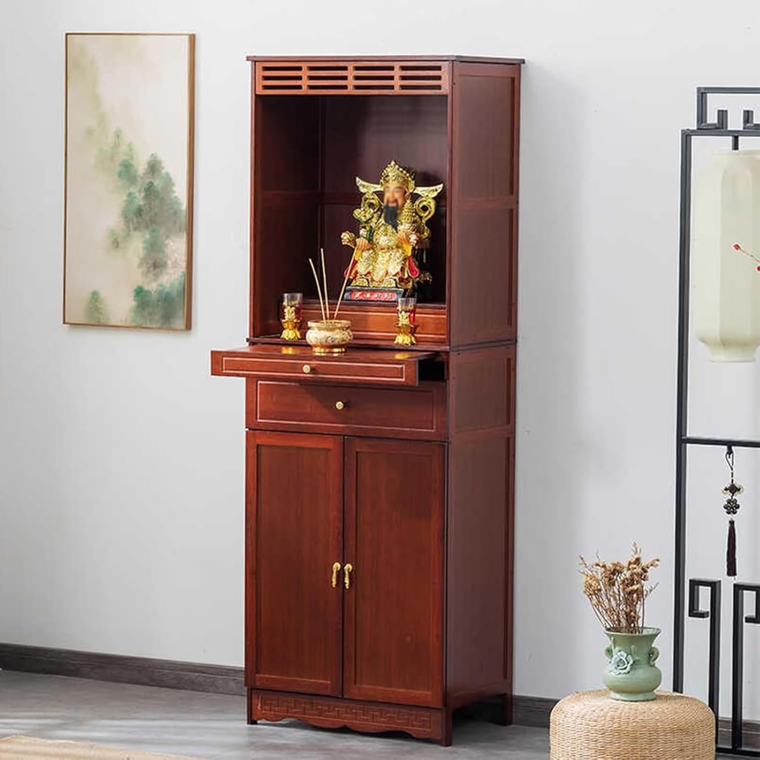Altar Table with Drawer, versatile panca da preghiera cinese e armadietto Pooja Meditation Table for Living Room, Altar Table, Coffee Table, Decorative Buddhist Altar, for Prayers, Divinat(Size:50cm)