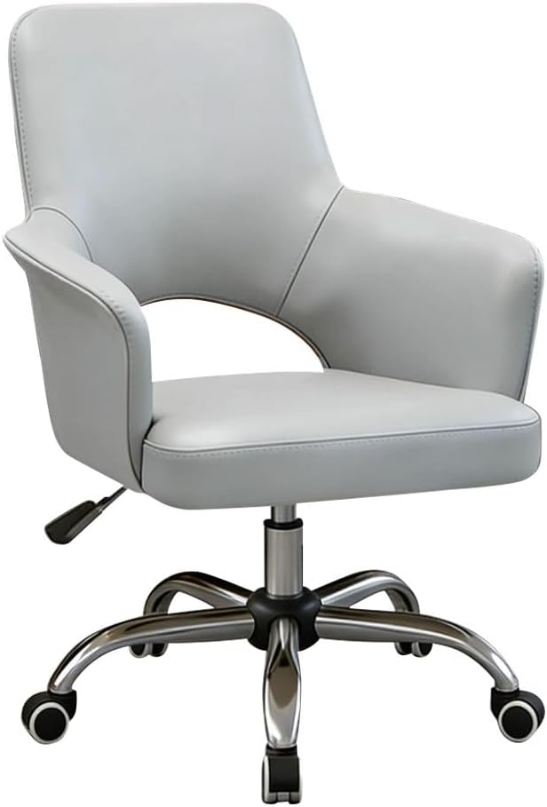 YCKEGEW Sedie Da Ufficio Con Braccioli Imbottiti Sedia Da Computer Con Schienale Medio E Ruote,Sedia Direzionale In Pelle Con Schienale Cavo,Comoda Sedia Da Lavoro(Grey)