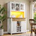 Armadietto da cucina, a buffet, con ripiani regolabili, credenza con illuminazione a LED, armadio a buffet (cassetti color legno)