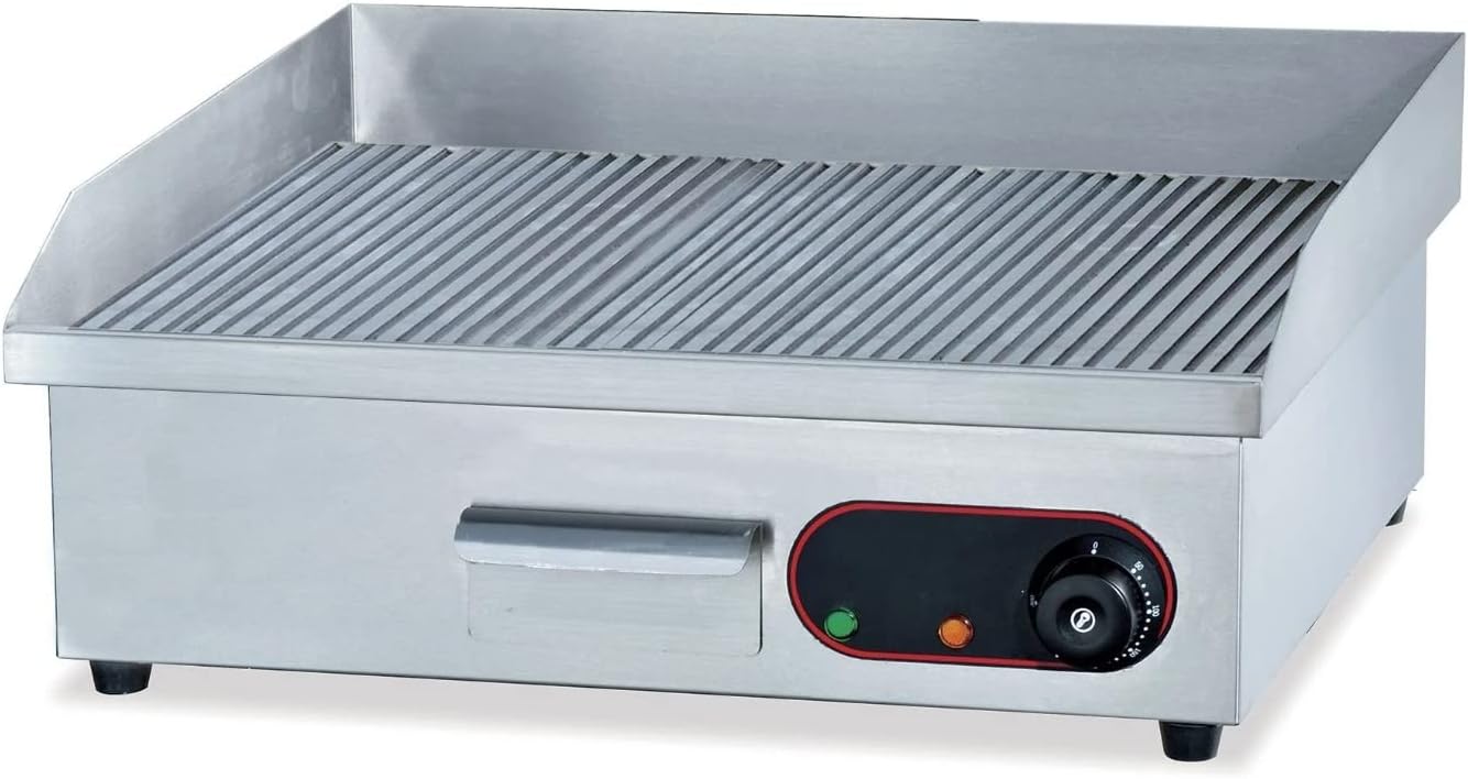 Ristoattrezzature Fry Top Griglia Elettrico da Banco - Professionale - Acciaio Inox - Piastra Rigata - 3 kW - 55x45x23h cm