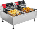 CROSSON Friggitrice Commerciale 12Litri,6000W Friggitrice Elettrica ad Olio Vasca Doppia Rimovibile con Cestello e Coperchio,Riscaldamento Rapido,per Cucina Ristorante
