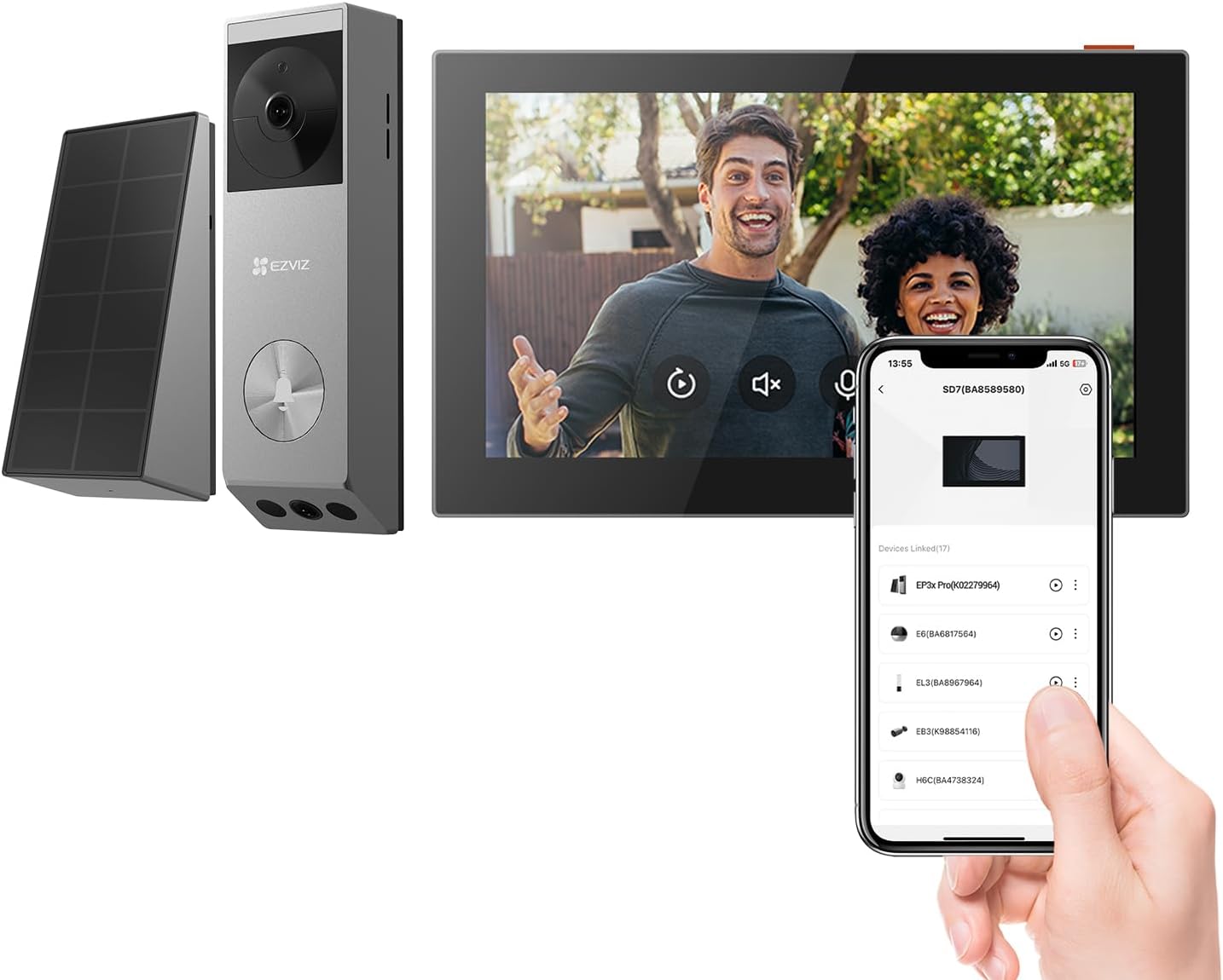 EZVIZ EP3x Campanello senza fili con SD7, Videocitofono 2K con doppio obiettivo, Rilevamento persone/pacchi, Visione notturna a colori, Cambio voce, 32 GB eMMC integrato