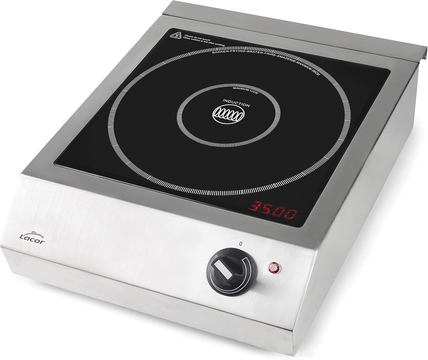 Lacor - 69362 - Piastra a induzione portatile Easy, cucina portatile professionale, sistema IPX3, 10 livelli di potenza, adatta per diametri tra Ø12 cm e Ø28 cm, 3500 W, acciaio inox