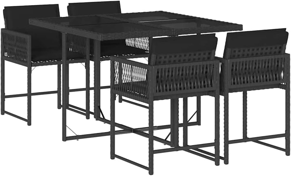 vidaXL Set da Pranzo da Giardino 5 pz Nero con Cuscini in Polyrattan