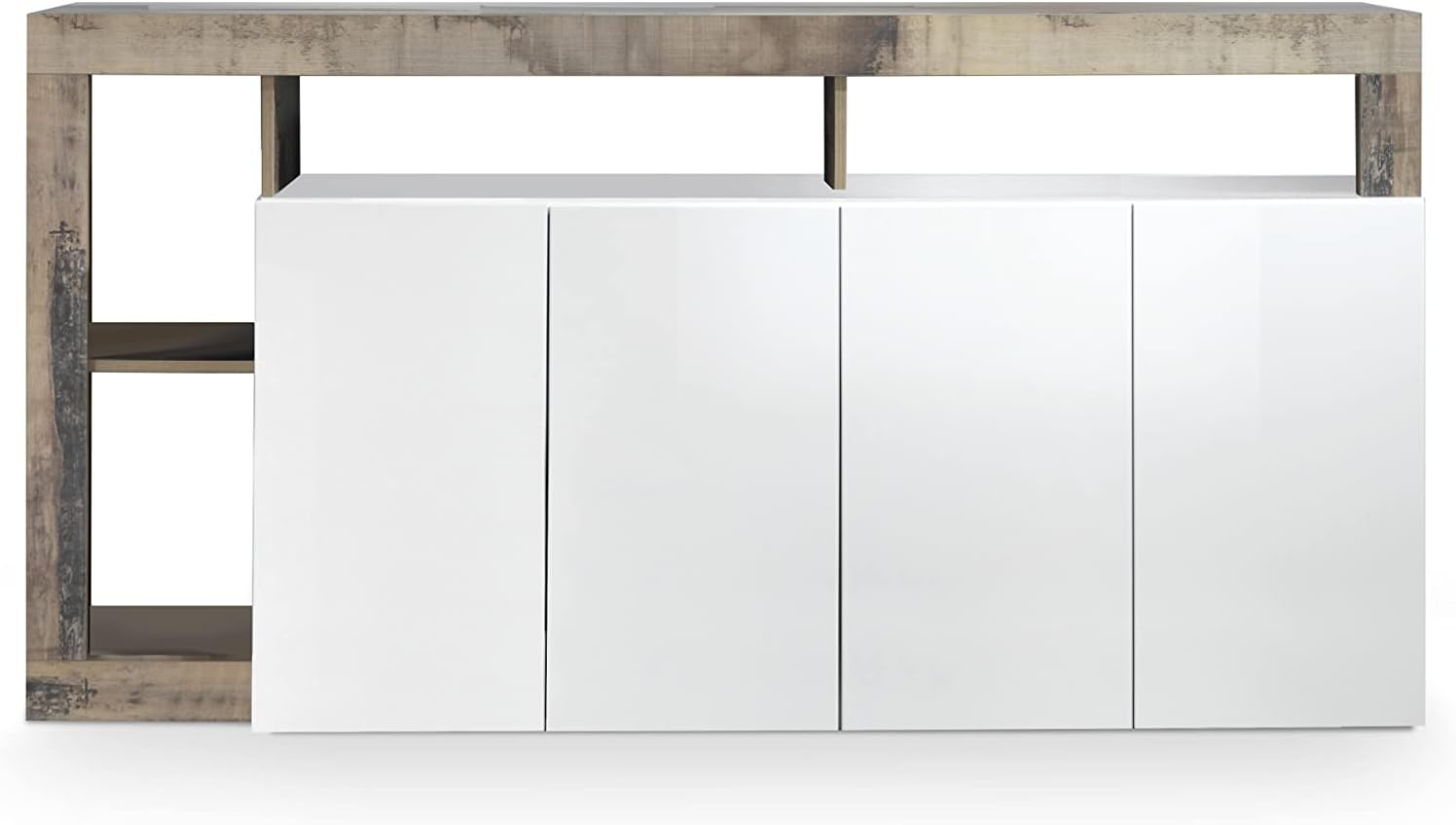 Web Convenienza Madia con Ante Moderna Bianca Lucida Made in Italy - Collezione Hamburg per Soggiorno e Sala da Pranzo (4 Ante, Pero)