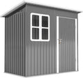 Outsunny Casetta da Giardino Porta Attrezzi in Lamiera Acciaio Zincato, 2.55m² Capanno da Giardino con Porta Blocco Tetto Inclinato, Capannone per Prato, Patio, Cortile, Esterno, 221x133x190cm, Grigio