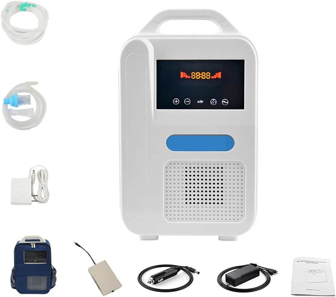 Concentratore di Ossigeno, Macchina per Ossigeno Ricaricabile Portatile, con Funzione nebulizzatore, per Uso Domestico e in Auto da Viaggio, con Batteria Ricaricabile Rimovibile