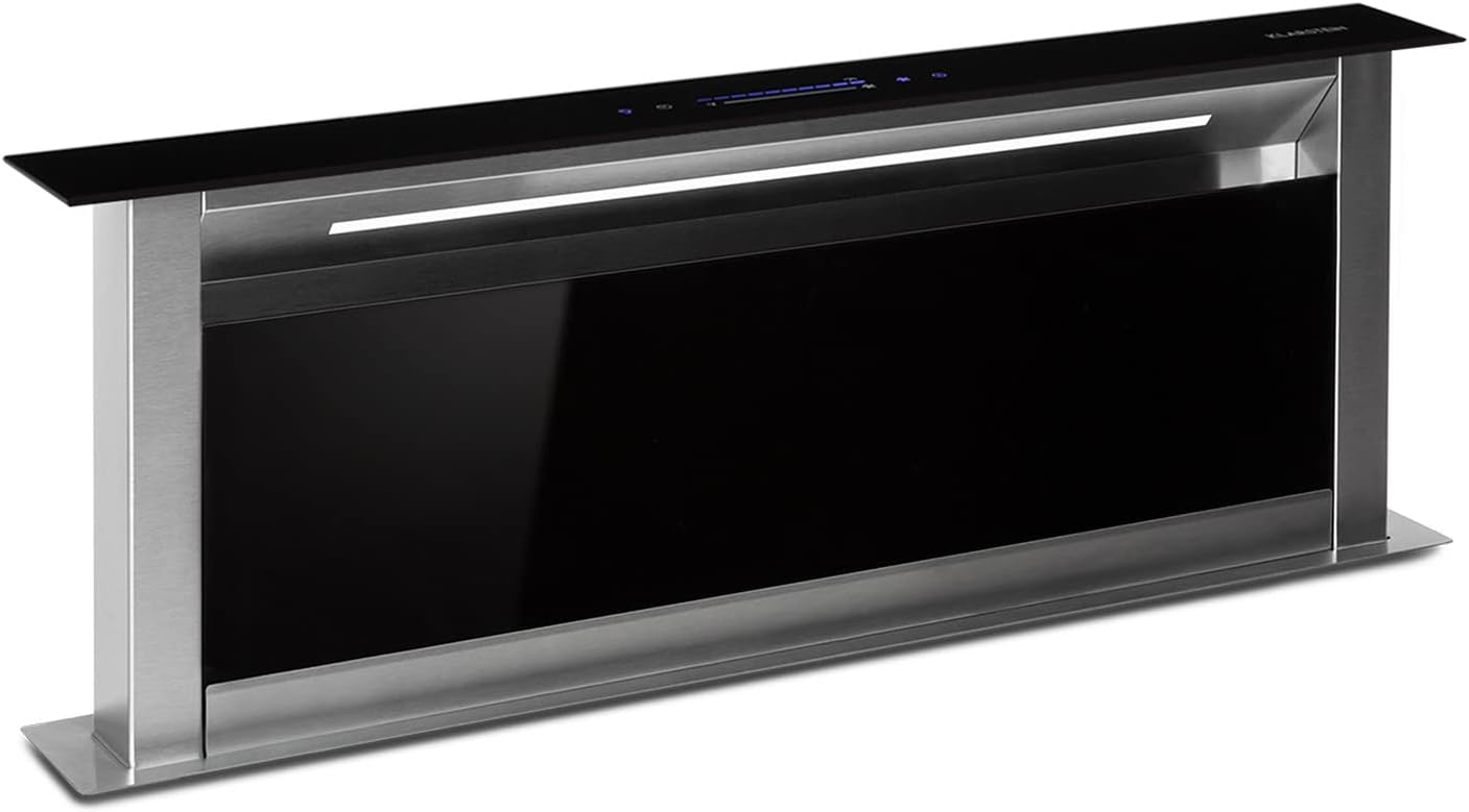 Klarstein Downdraft Cappa Aspirante 90 cm, per Cucina Con Flusso d'Aria 576m³/h, 10 Modalità di Aspirazione della Ventola, ad Incasso con Ricircolo, Sottopensile Classe A +