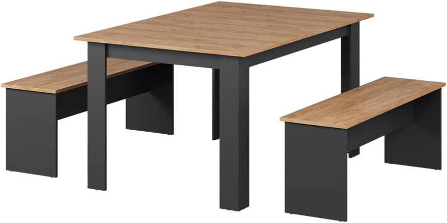 Vicco Set di tavoli da pranzo Sentio, Antracite/quercia dorata, 137.6 x 92.8 cm con 2 panche