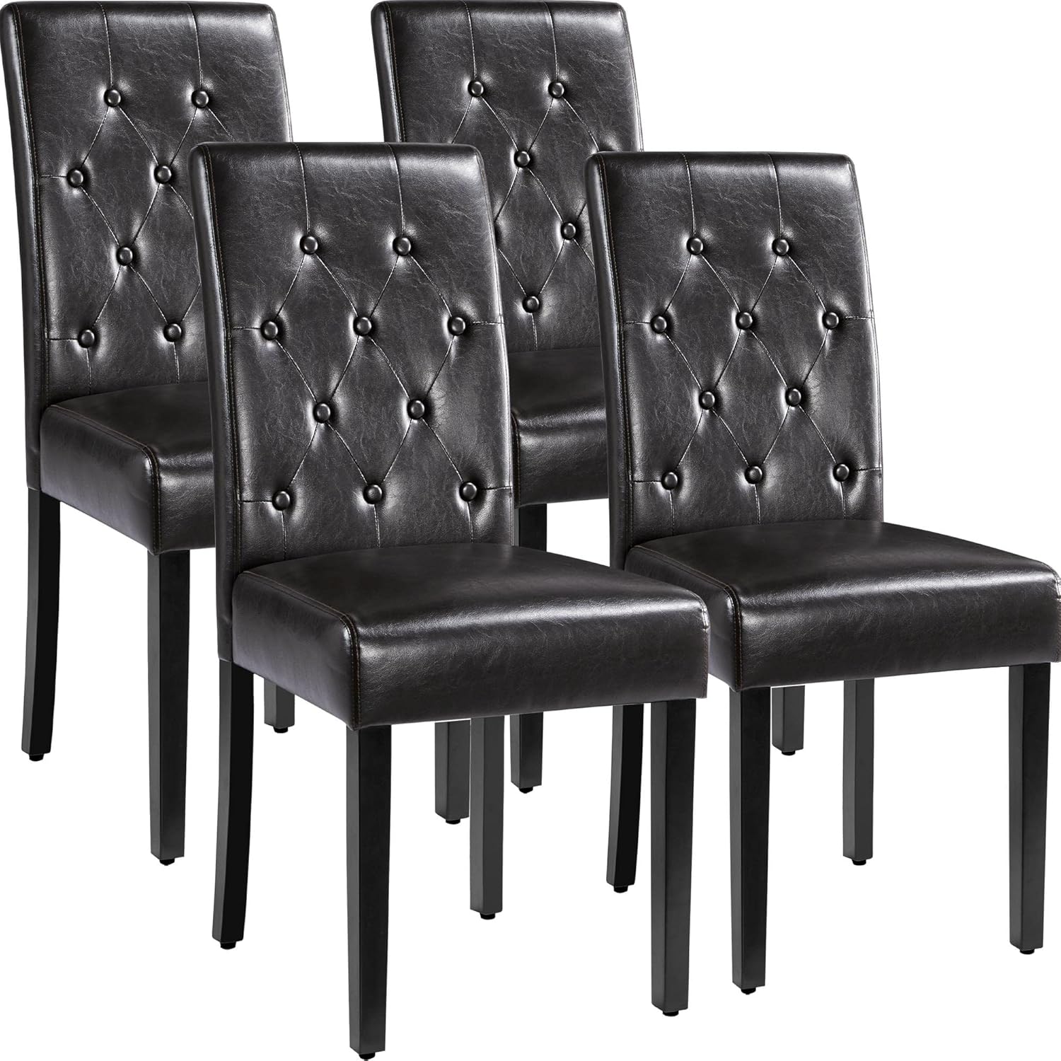 Yaheetech 4 Sedie Sala da Pranzo Moderne Imbottite in Ecopelle Schienale Gambe in Legno Massello Portata 135 kg 4 pezzi/Marrone