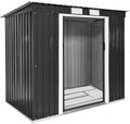 tectake® Casetta da Giardino in Lamiera, Box con Tetto Inclinato, Box da Giardino per Esterno con Porta Scorrevole, Lamiera in Acciaio, Fondamenta in Metallo - Grigio/Bianco