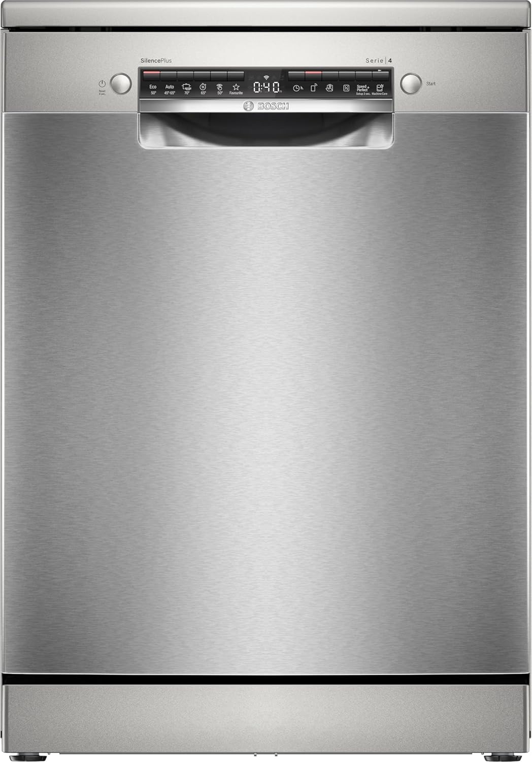 Bosch SMS4EVI08E Serie 4, Lavastoviglie da libera installazione, Home Connect, EfficientDry: apertura automatica della porta, Diagnostica da remoto, Assistente al lavaggio, Acciaio, 60cm