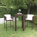 Set di mobili da giardino, 3 pezzi, con cuscino, in polyrattan, marrone, per balconi, interni ed esterni, terrazza, cortile