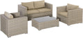 Outsunny 4-Piece PE Rattan Garden Furniture Set, Outdoor Living Room with 1 Sofa, 2 Armchairs, 1 Table and Removable and Washable Cushions, Khaki and Beige